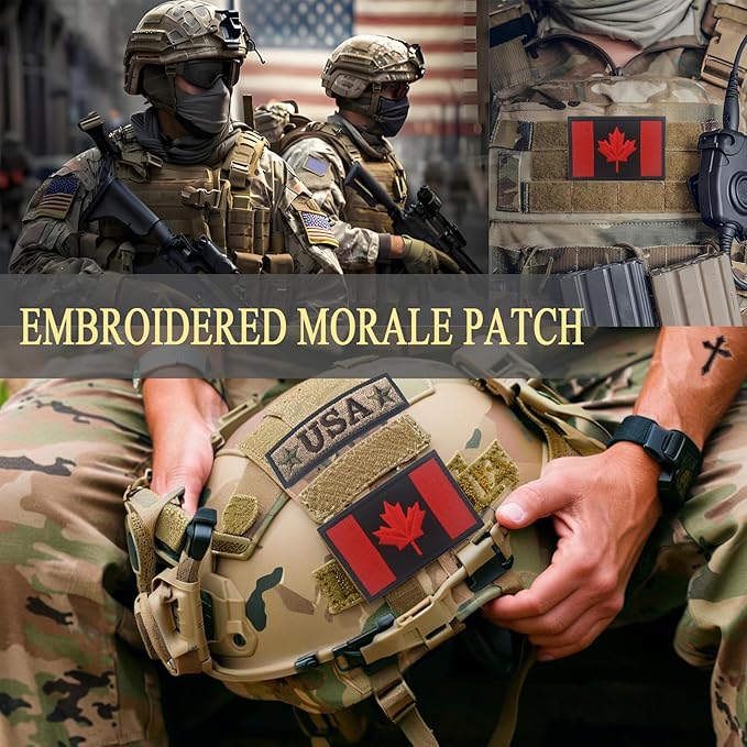 EmWoot 2PCS Canada Flag Patch Embroidered Morale Patch Military Tactical Patches Hook and Loop(Red Black)