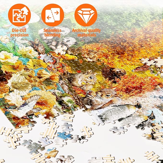 Naturelish Jigsaw Puzzle for Adults 1000 Pieces, Four Seasons Scenery with Different Animals, Colorful Landscape Nature Scene Art Puzzle, Challenging Game for Family Friends Display, 20x27 Inches