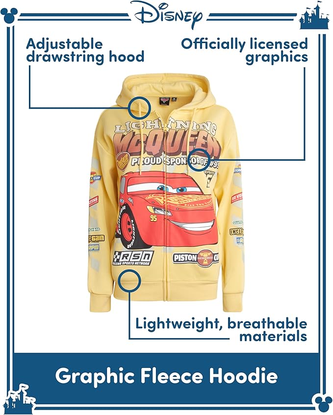 Disney Womens Zip Up Hoodies - Cars Lightning McQueen Lilo and Stitch Angel Marie Fleece Graphic Sweatshirts for Women (S-3X)