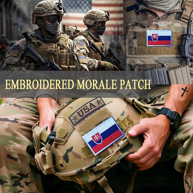 EmWoot 2PCS Slovak Flag Patch Embroidered Morale Patch Military Tactical Patches Hook and Loop