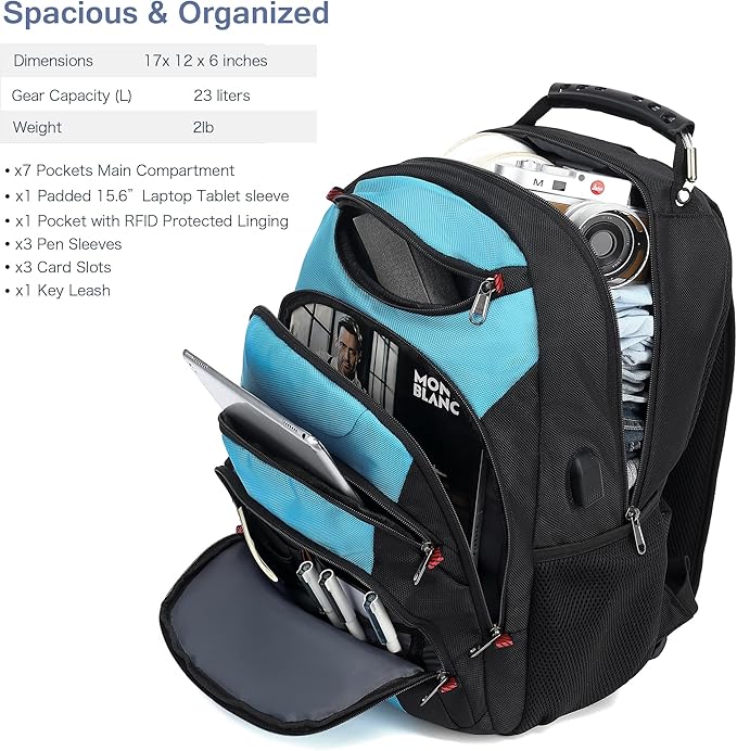 Boavan Laptop Backpack for men, 15.6 inch Laptop Bag with USB Port, Waterproof Travel Work Backpack Purse, Anti-Theft Teacher Nurse Doctor Casual Bookbags Office Business backpack，Sky Blue/Black