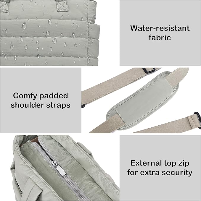AOCINA Puffer Tote Bag for Women Quilted Work Bag Nurse Bags Women's Shoulder Handbags for Travel Gym Gifts Laptop Purse