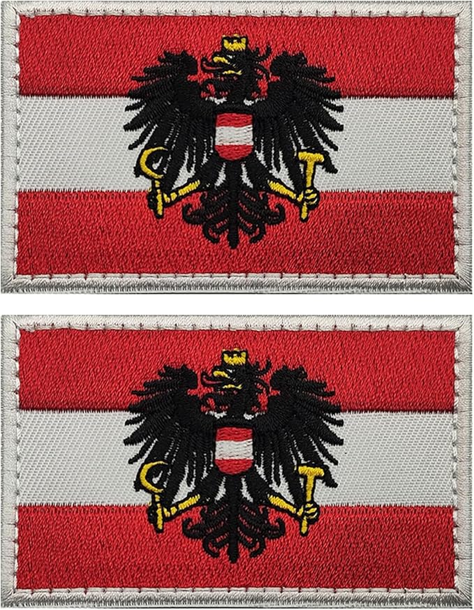 EmWoot 2PCS Austria Flag Patch Austrian Emblem Embroidered Morale Patch Military Tactical Patches Hook and Loop Applique Fastener