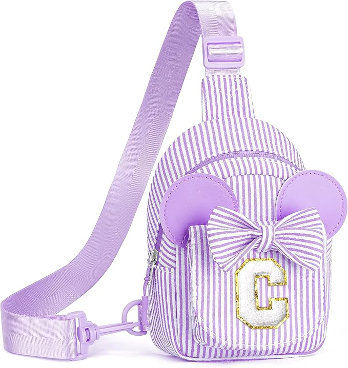 QLOVEA Gifts for Kids, Girls Birthday Gifts | Purple Crossbody Bags for Little Girl Kids Initial Cross Body Bag Small Sling Belt Bag Birthday Gift for Sister Daughter Granddaughter Gift (Purple C)
