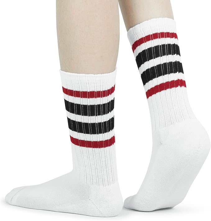BomKinta Striped Crew Socks Women - Retro Novelty Socks - Stretchy Casual Athletic Cotton Sock Size 5-11