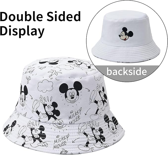 Cute Cartoon Bucket Hats for Women, Mouse Ears Print Double-Side-Wear Beach Fisherman Hats Sun Hats for Women