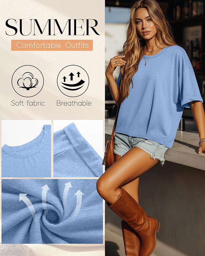 Riyiper 3 Pack Women's Oversized T-Shirt Half Sleeve Summer Tees Casual Loose Fit Crew Neck Basic Tops