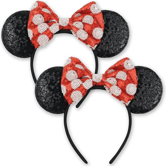 LIHELEI Minnie Ears Mouse Ears Headband with Sequin Bows, Headbands for Women Halloween Costume, Headwear Hair Accessories for Women - Minnie Ears