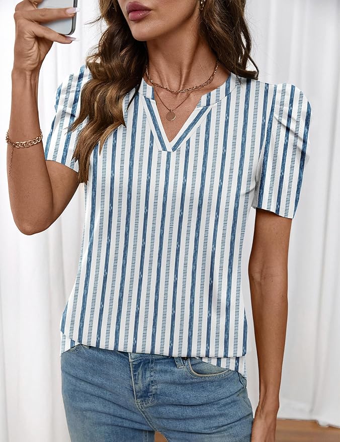 Lomon Spring Summer Tops for Women 2026 V Neck Puff Short Sleeve Tops Fashion Trendy Work Blouses Dressy Casual S-XXL