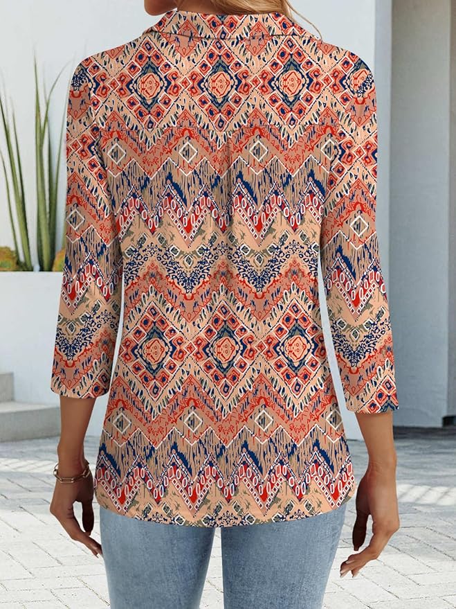 3/4 Length Sleeve Womens Tops Dressy Casual V Neck Polo Shirts Business Work Blouses 2025 Trendy Tunic Top