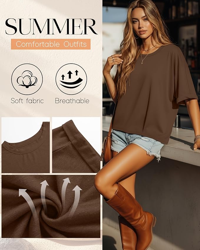 Riyiper 3 Pack Women's Oversized T-Shirt Half Sleeve Summer Tees Casual Loose Fit Crew Neck Basic Tops