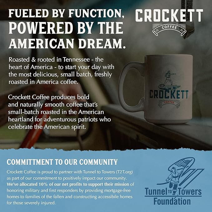 Crockett Coffee Organic Mushroom Coffee with MCT Oil | Antioxidant Rich Functional Blend of 7 Organic Mushrooms for Clear Focus, Gut Health & Clean Energy | Bold American Made Flavor, 30 Servings