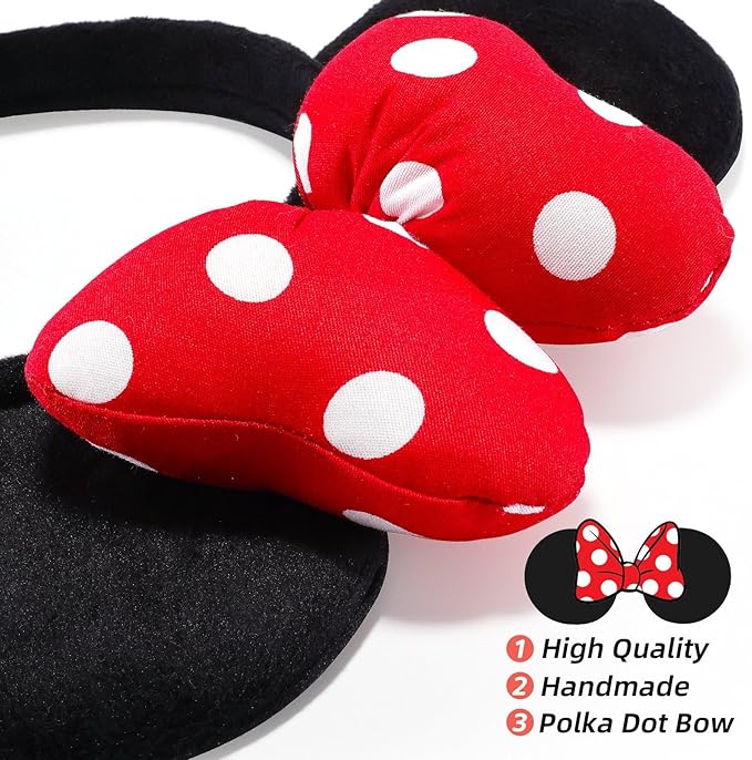 ODOCARE Handmade Mouse Ears Headband for Women and Ladies, Polka Dot Bow Minnie Ears Costume Accessories
