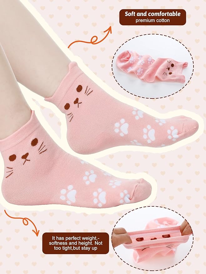 Eurzom 10 Pairs Socks Womens Crew Elastic Ankle Length Cotton Socks Aesthetic Cute Lightweight Low Cut Gifts for Women