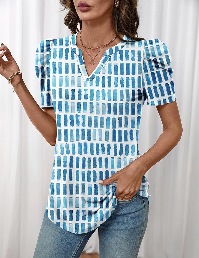 Lomon Spring Summer Tops for Women 2026 V Neck Puff Short Sleeve Tops Fashion Trendy Work Blouses Dressy Casual S-XXL