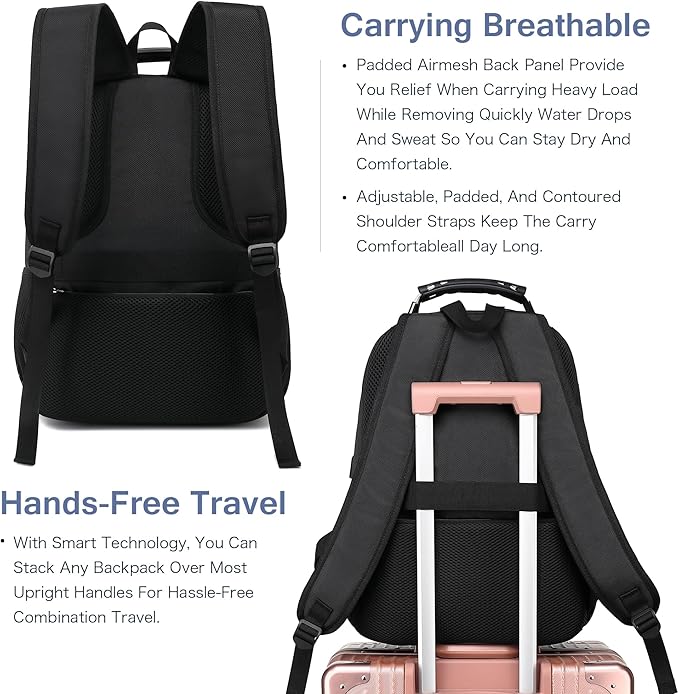 Boavan Laptop Backpack for men, 15.6 inch Laptop Bag with USB Port, Waterproof Travel Work Backpack Purse, Anti-Theft Teacher Nurse Doctor Casual Bookbags Office Business backpack，PinkBlack