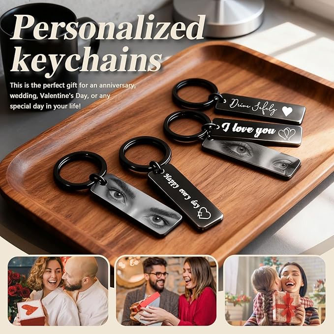 KBPTM Customized Double Sided Keychain - Personalized Engraved Text/Number/Name Keychain, Custom Key chain Gift for Boyfriend