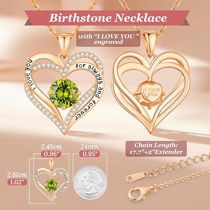 CDE Valentine's Day Gift Forever Love Heart Necklaces for Women, Wedding Anniversary, Birthday Mothers Christmas Day Gifts for Mom, Mother, Wife, S925 Silver Jewelry with Birthstone Pendant