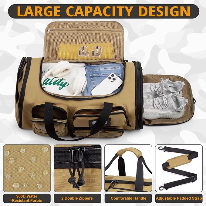 Expandable Gym Bag For Men,Tactical Large 3 in 1 Sports Duffle Bag With Shoes Compartment,Water Resistant Sports Gym Tote Bags Multi-functional Weekend Travel Backpack Overnight Bag