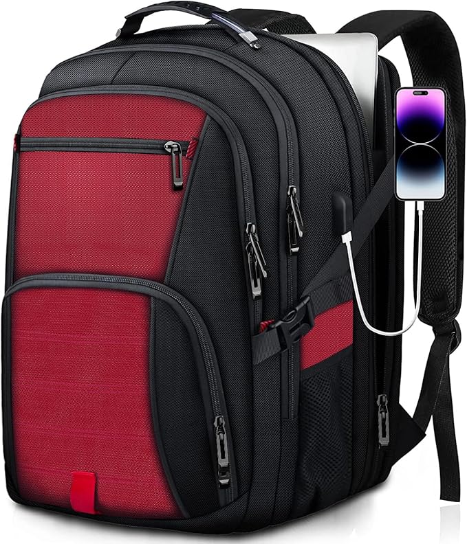 ANTERK Extra Large Backpack, Travel Laptop Backpack, Sturdy TSA Water Resistant 17.3 Inch Carry on Backpacks with USB Port, Anti Theft Business Computer Backpacks Gifts for Men Women, Red