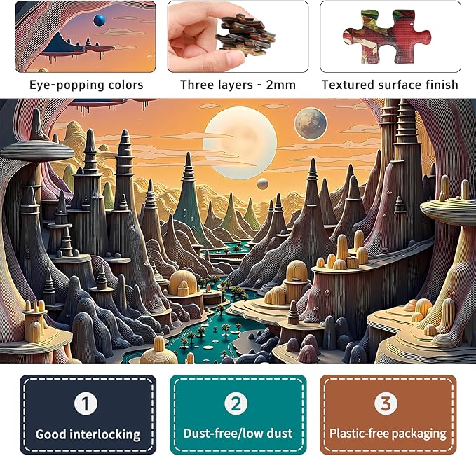 Naturelish 3D Visual Art Jigsaw Puzzles for Adults 1000 Pieces, Cave Alien Planet Landscape, Challenging Family Puzzle Puzzles, Great Gift Idea,Size 24x24 in