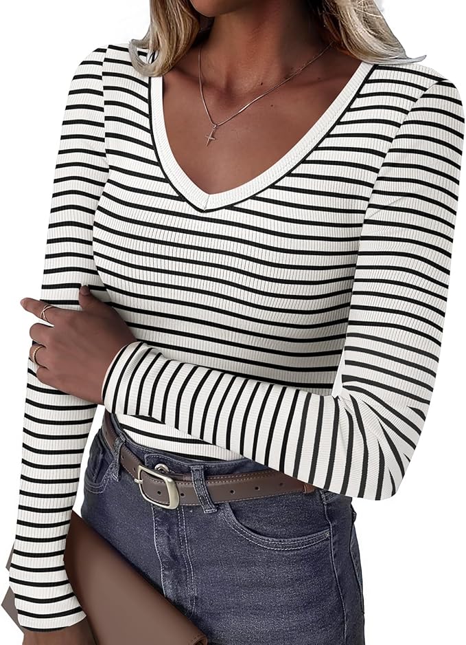 Womens 3/4 Sleeve Scoop Neck Top Ribbed Knit Slim Fitted Casual Basic Tee Shirts 2025 Fall Trendy Work T-Shirt Outfits