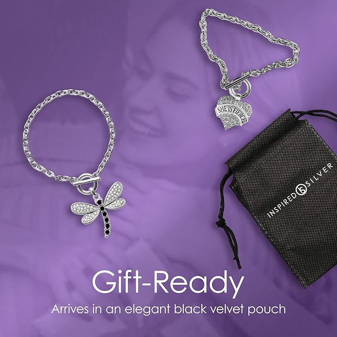 Inspired Silver - Silver Square Charm Toggle Bracelet with Cubic Zirconia Jewelry