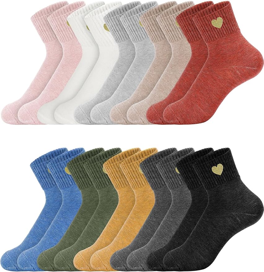 Eurzom 10 Pairs Socks Womens Crew Elastic Ankle Length Cotton Socks Aesthetic Cute Lightweight Low Cut Gifts for Women
