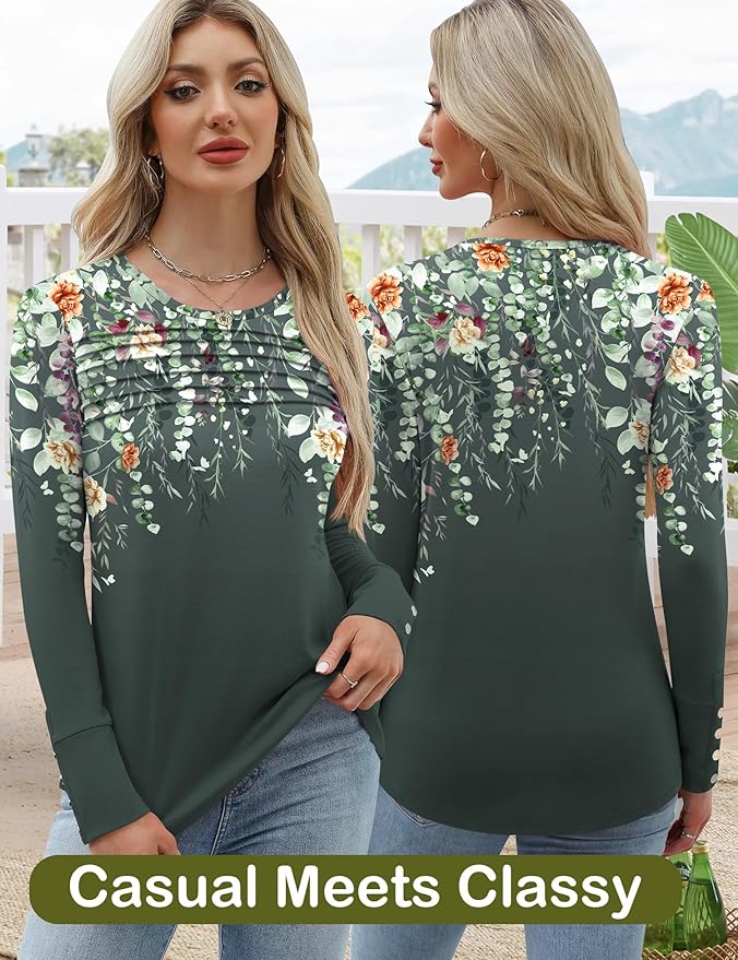 Blouses for Women Dressy Casual Long Sleeve Fall Fashion Tops Trendy Outfits for Work Office Shirts Thicker Clothes