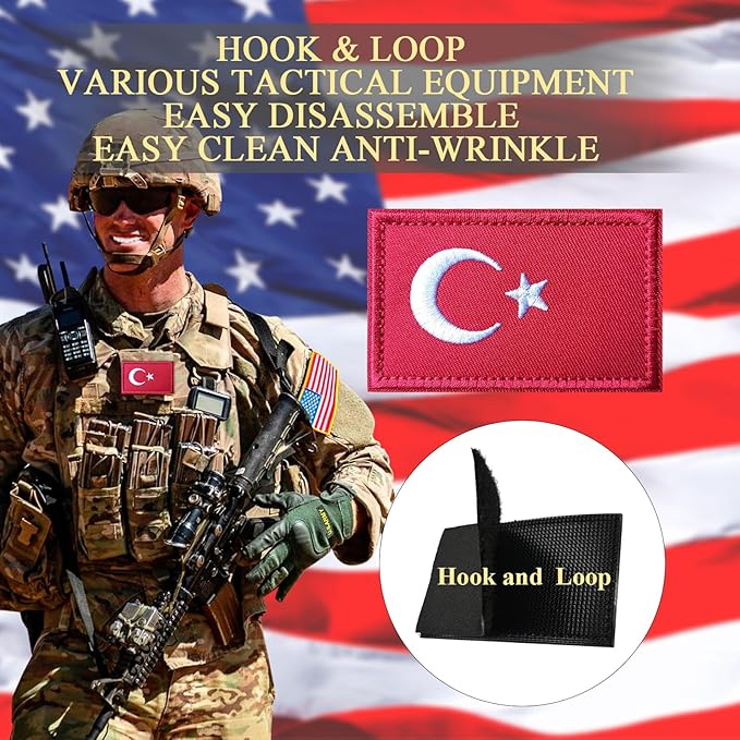 EmWoot 2PCS Turkey Türkiye Flag Patch Embroidered Morale Patch Military Tactical Patches Hook and Loop