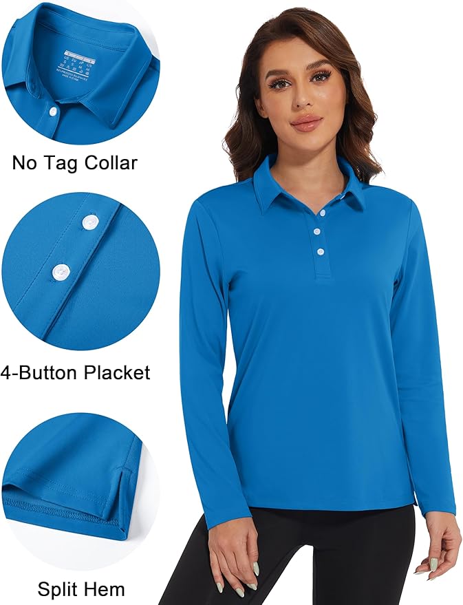 MAGCOMSEN Women's Polo Shirts Long Sleeve Golf Shirt Quick Dry UPF 50+ Sun Protection Lightweight Tennis Shirts