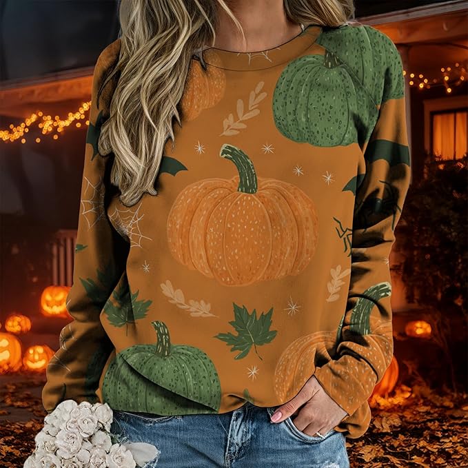 domirica Halloween Sweatshirt For Women Long Sleeve Crew Neck Sweatshirts Fall Halloween Costumes For Holiday Party 2025