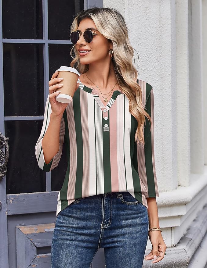 Zeagoo 3/4 Length Sleeve Womens Tops Casual Dressy Summer Blouses Buisness Work Spring Tee Shirts