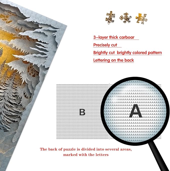Saralluna Puzzle for Adults 1024 Pieces, 3D Paper-Cut Winter Forest Sunset Jigsaw Puzzle, Challening Impossible Difficult Hard Fun 1000 Pieces Jigsaw Puzzles for Adults