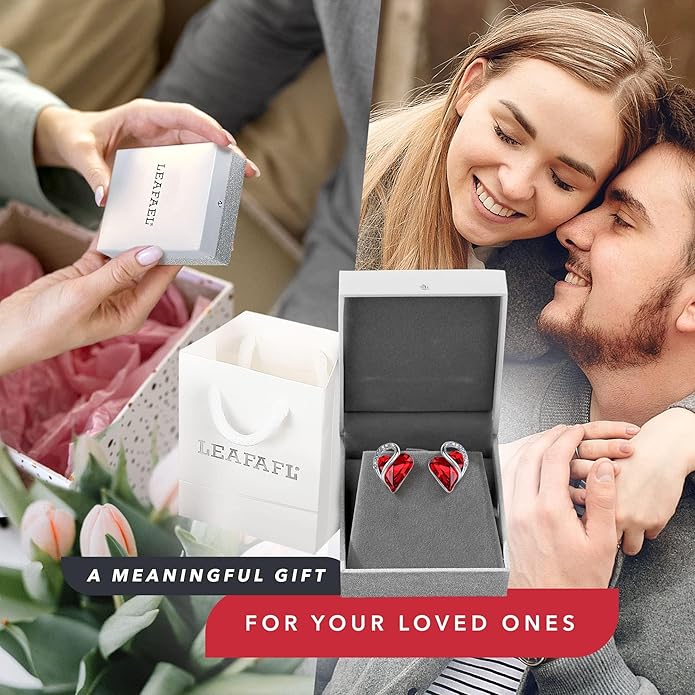Leafael Infinity love Heart Birthstone Stud Earrings for Women, Valentine's Day Gifts for Mom, Wife, and Her, Silver Plated Birthday Jewelry