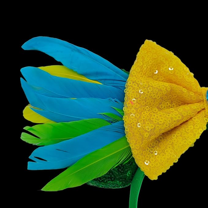 WW-WONDERFULWORLD Mouse Ears Headbands With Funny HeiHei Colorful Feather Decoration & Shiny Sequins Diamond, for Moana Theme Costume Cosplay Glitter Party; HYQY-2