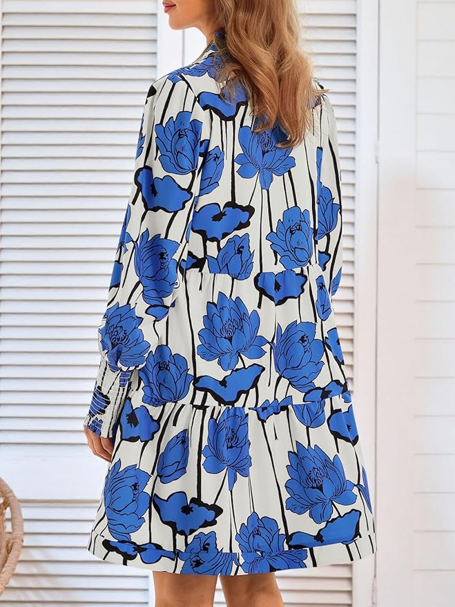 Imily Bela Womens Fall Long Sleeve Tunic Dress Casual V Neck Loose Ruffle Tiered Dress