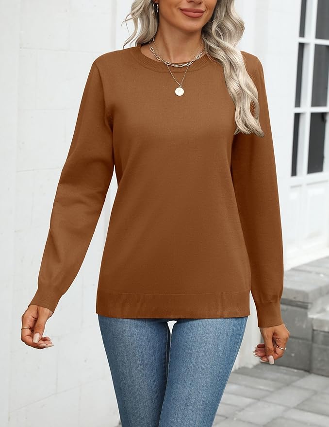 Zeagoo Womens 2026 Fall Sweaters Long Sleeve Tops Classic Crew Neck Pullover Sweaters Loose Dressy Casual Basic Clothes