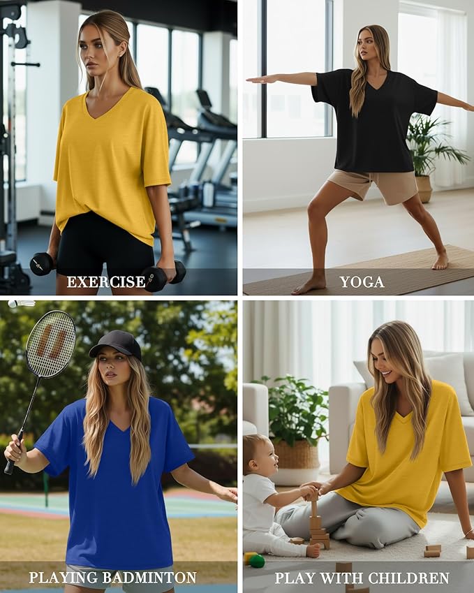 Huukeay Women's Cotton Oversized T Shirts 3 Pack V Neck Loose Fit Half Sleeve Tops Baggy Casual Summer Gym Workout Tees 2026
