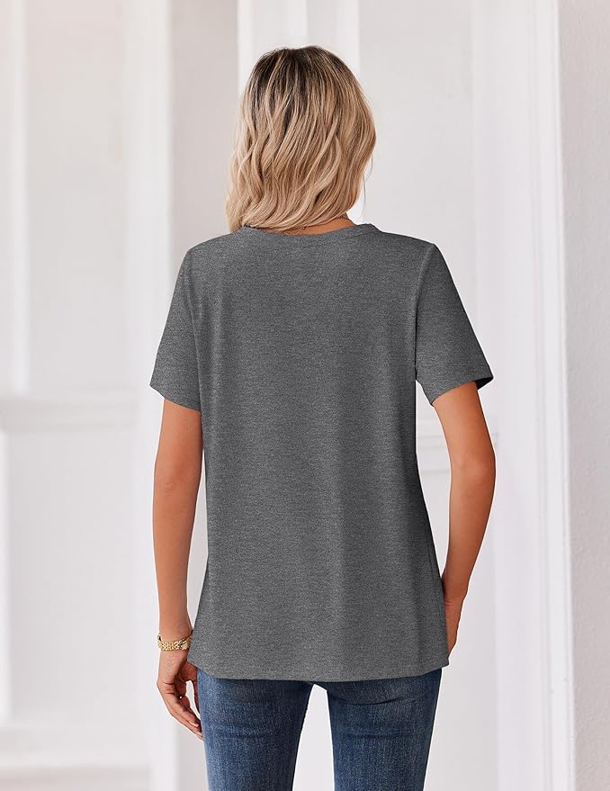 Zeagoo Womens Summer Tops V Neck Short Sleeve Shirts Dressy Casual Blouse Spring Vacation Tshirts Clothes