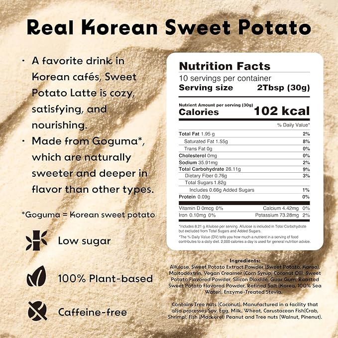 KimlyParc Real Sweet Potato Latte Mix, 10 oz | Allulose-Sweetened, Vegan & Caffeine-Free Korean Goguma Latte Powder | Plant-Based, Gluten-Free Drink