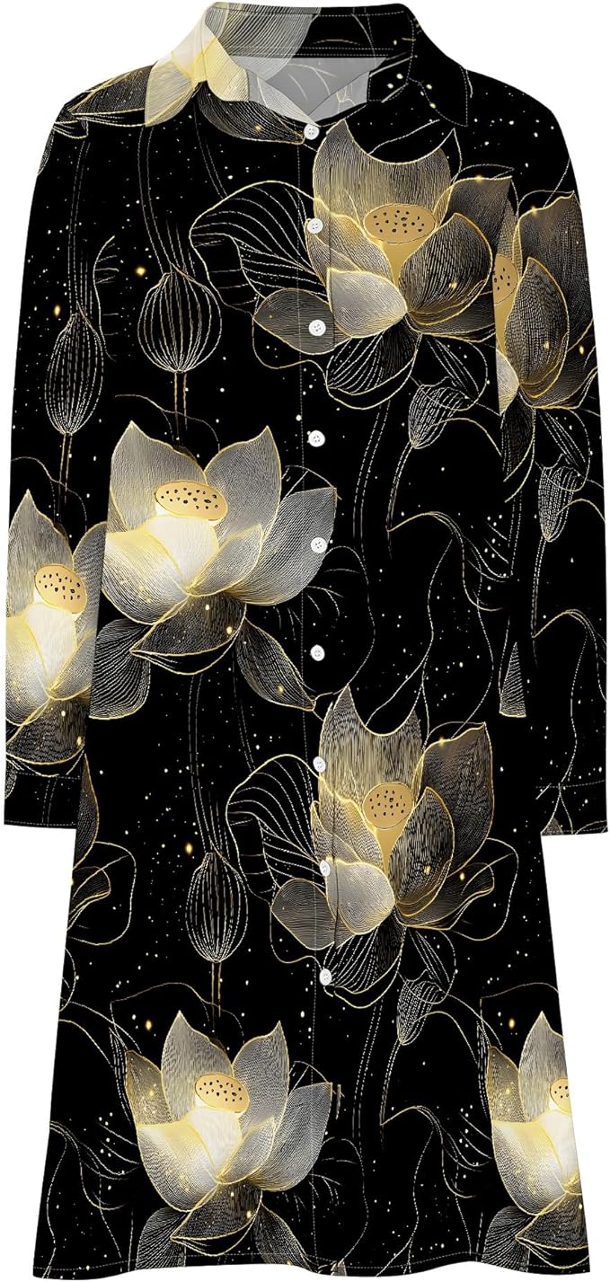Shirt Dresses for Women 2025 Summer Long Sleeve Casual Plus Size Floral Printed Beach Vacation Dress with Pockets