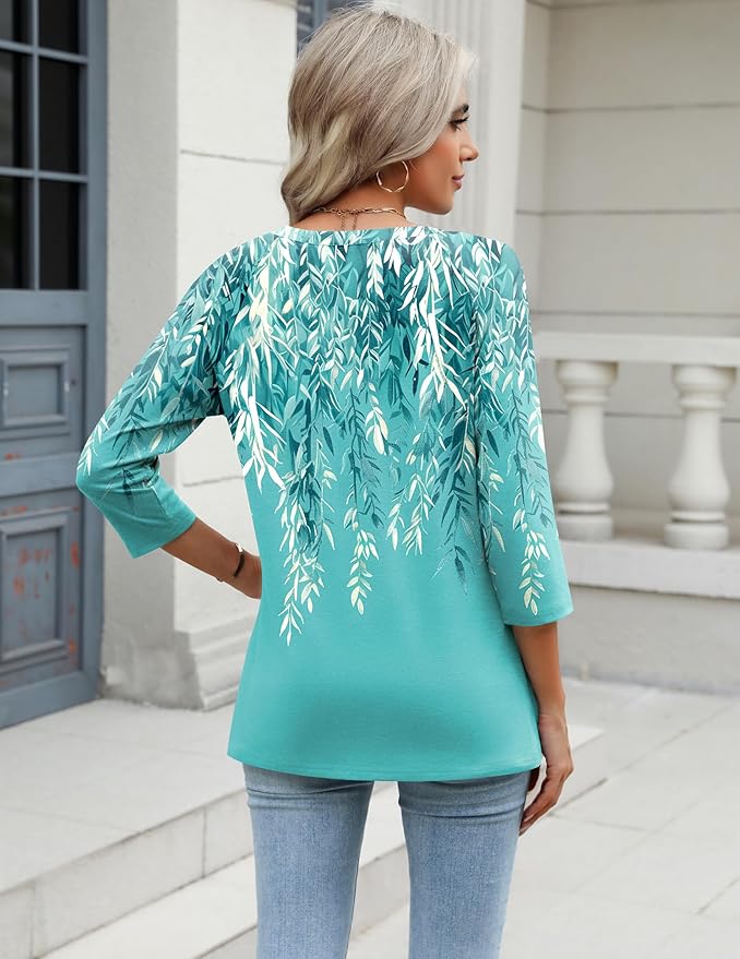 Zeagoo 3/4 Length Sleeve Womens Tops Casual V Neck Shirts Soft Basic Tees Business Work Blouses