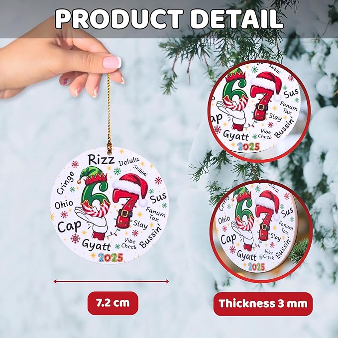 67 Funny Christmas Ornament – 67 Meme Teen Slang Santa Says Six Seven Acrylic Ornament, Rizz Gyatt Skibidi Delulu Sus Holiday Decor, Viral Xmas Gift for Gen Z Teens
