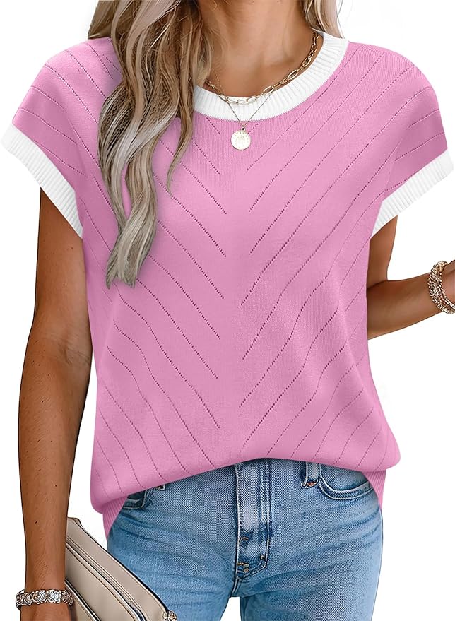 WIHOLL Short Sleeve Sweater for Women Summer Tops 2026 Business Casual Outfits Beach Vacation Clothes