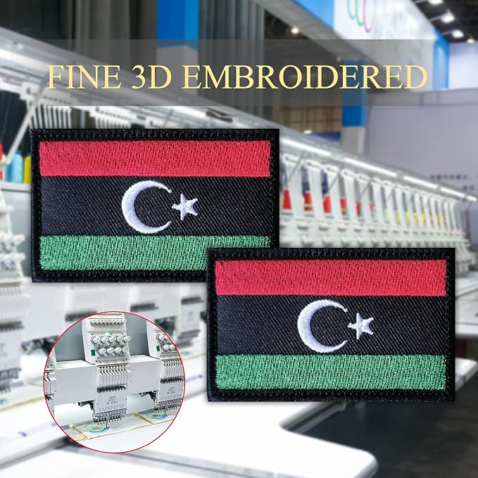 EmWoot 2PCS Libya Flag Patch Embroidered Morale Patch Military Tactical Patches Hook and Loop