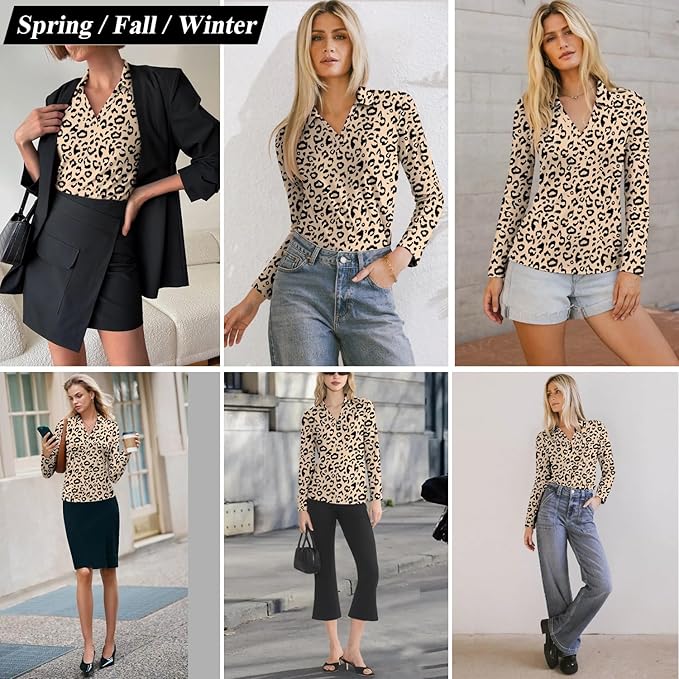 3/4 Length Sleeve Womens Tops Dressy Casual V Neck Polo Shirts Business Work Blouses 2025 Trendy Tunic Top