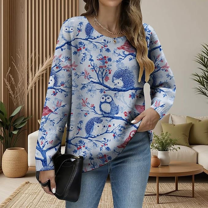 LIZALIG Women's Fall Christmas Snowman Sweater Long Sleeve Crewneck Pullover Festive Holiday Winter Outfit for Parties