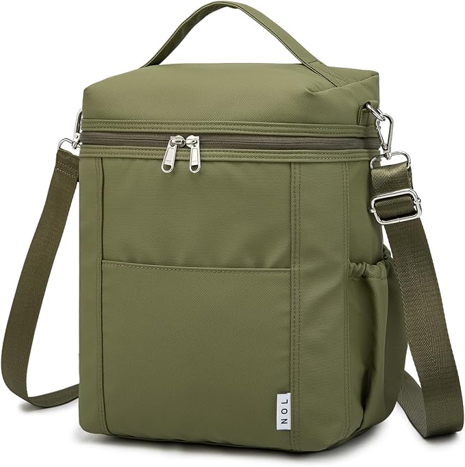 NOL Natural Organic Lifestyle Insulated Lunch Bags for Women Cooler Bag Lightweight Nylon Waterproof Lunch Box For Work (Amy green, Large)