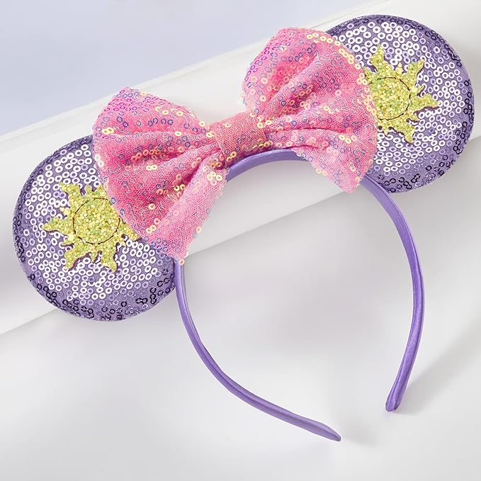 FANYITY Mouse Costume Ears,2 Pcs Mouse Ears Headbands for Girls & Women Party,Size Free (Purple sun 2)